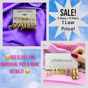 2 PACKS OF PRETTY EARRINGS! STUDS, DANGLES & HOOPS! VARIOUS STYLES! BRASS GOLD